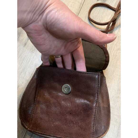 Vintage Fossil Brown Leather Boho Double Pocket Saddle Shoulder Cross Body Bag - Picture 6 of 8